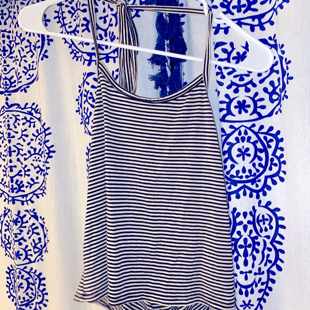 Horizontal Stripe Tie Halter Crop Top